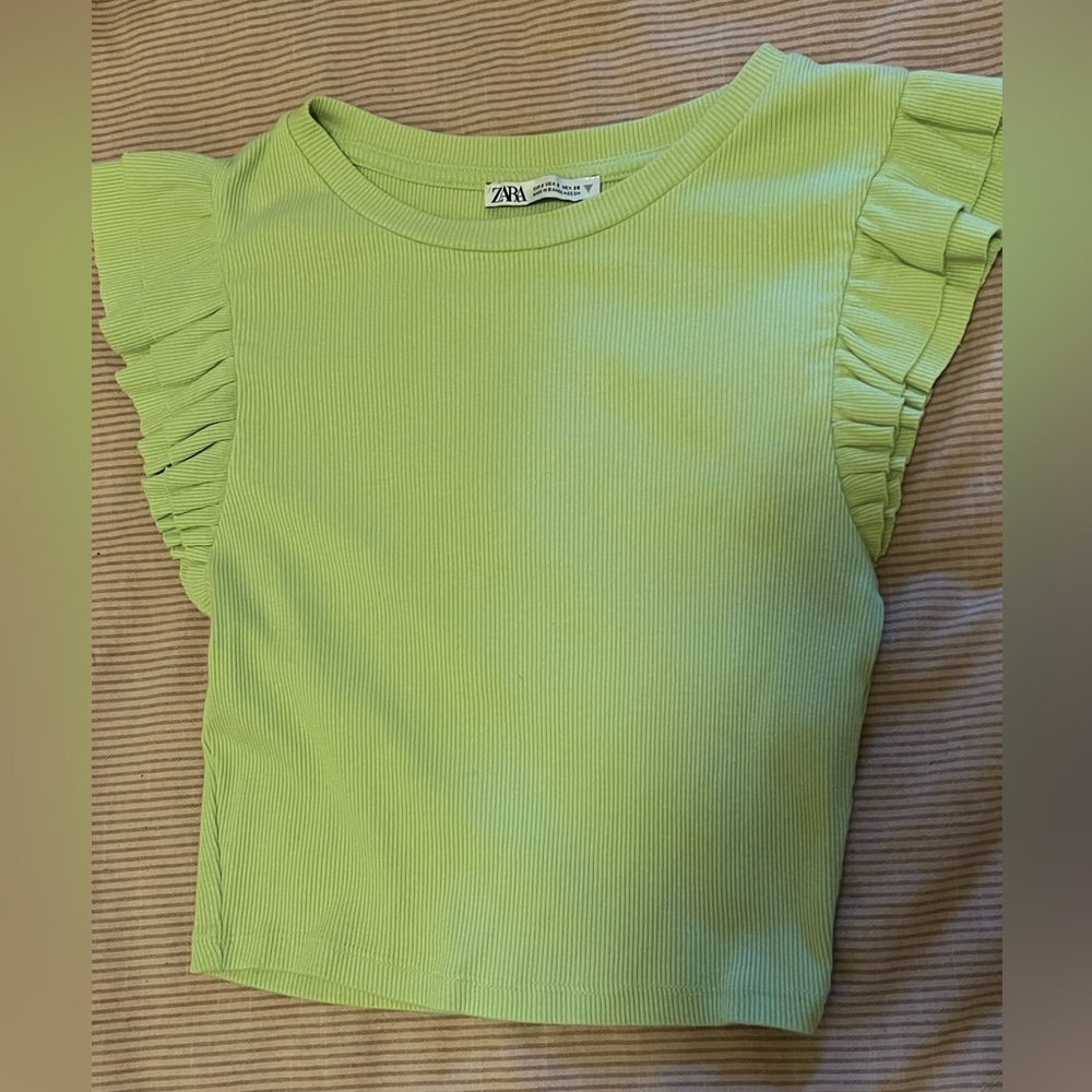 Zara | Lime Green Ruffle Sleeve Tee
